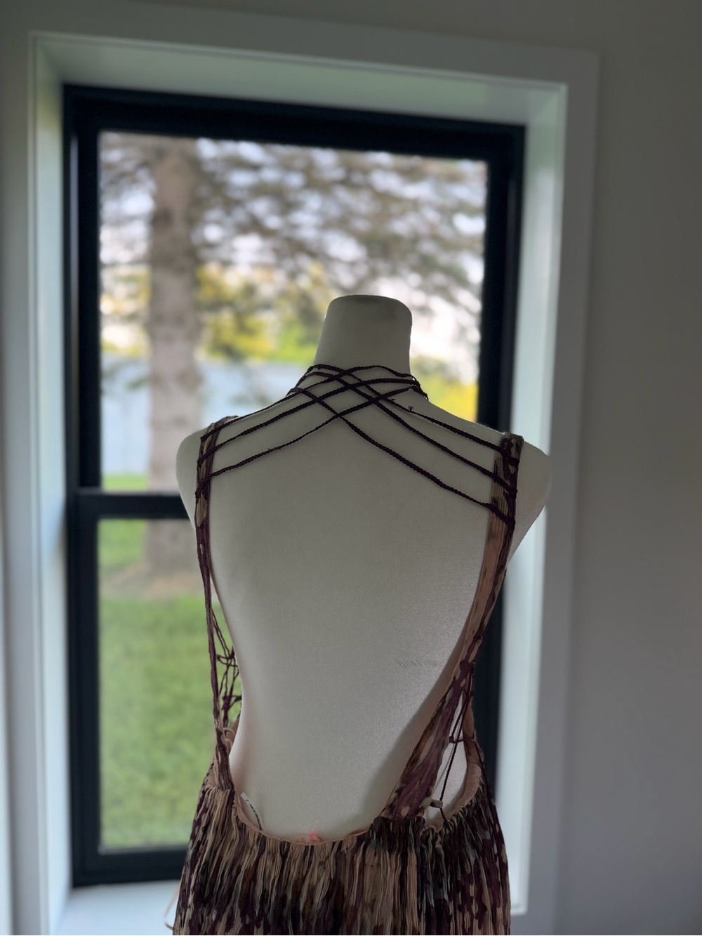 Free People Tie-Dye Crochet Side-Lace Maxi Dress in Mauve and Cream - Picture 7 of 9